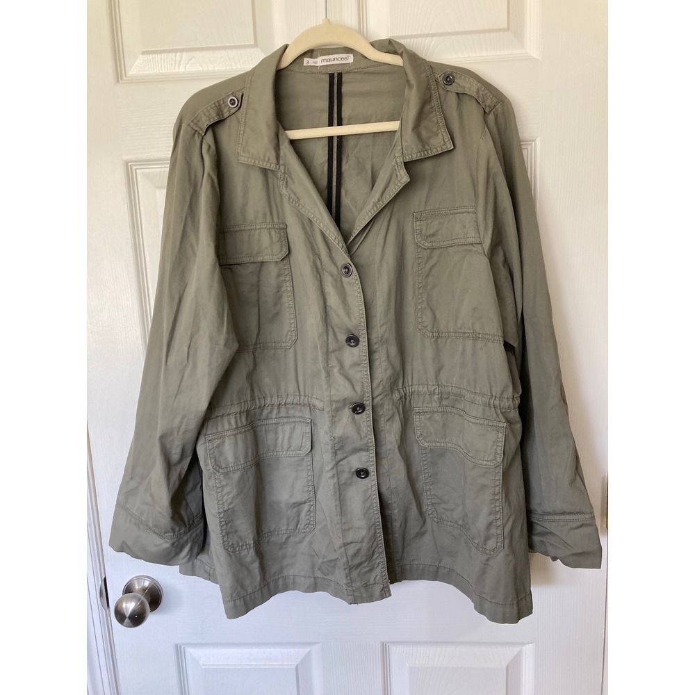 Maurices Womens Olive Utility Jacket Button Front Drawstring Waist 3X (22/24)